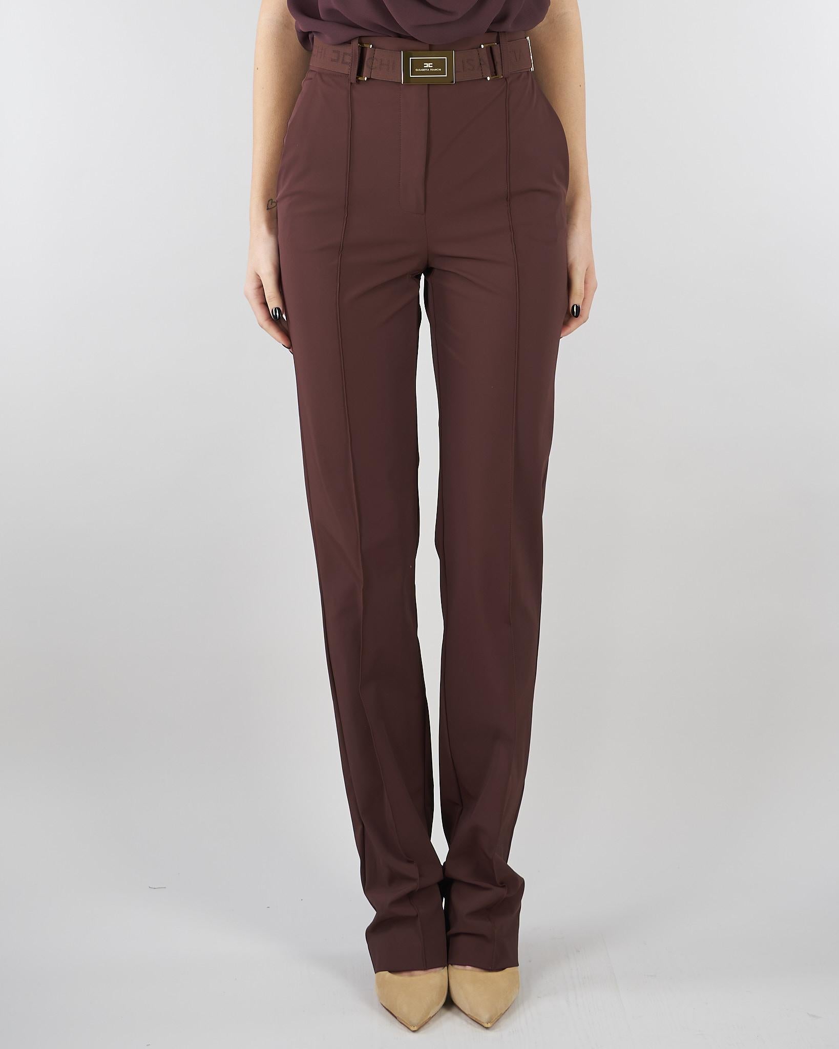 Pantaloni Cacao in tessuto tecnico bielastico con cintura PA17261E2 644 ELISABETTA FRANCHI 