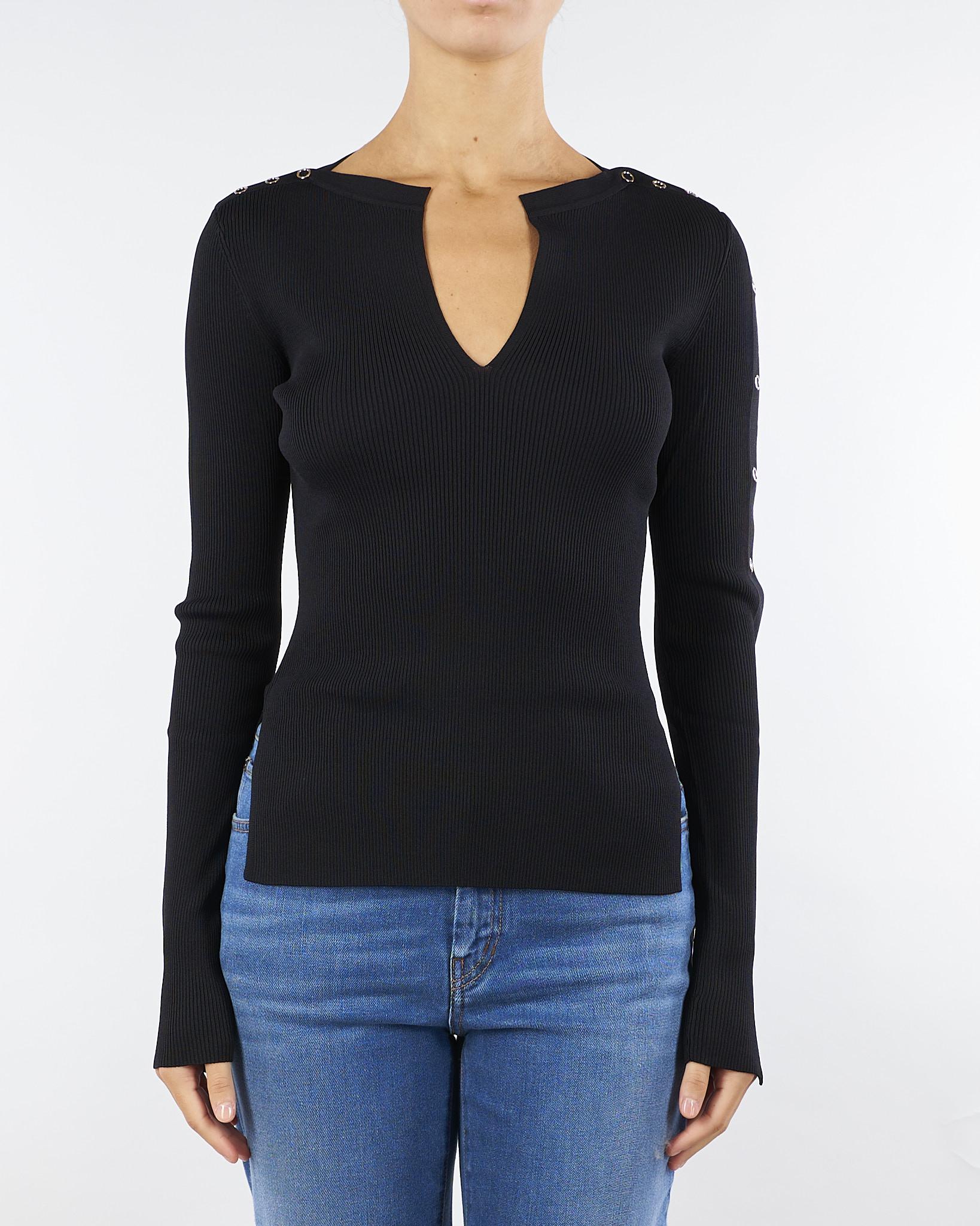 Maglia Nero a costine con scollo a V<BR/> 8K0328K280 K103 PATRIZIA PEPE 