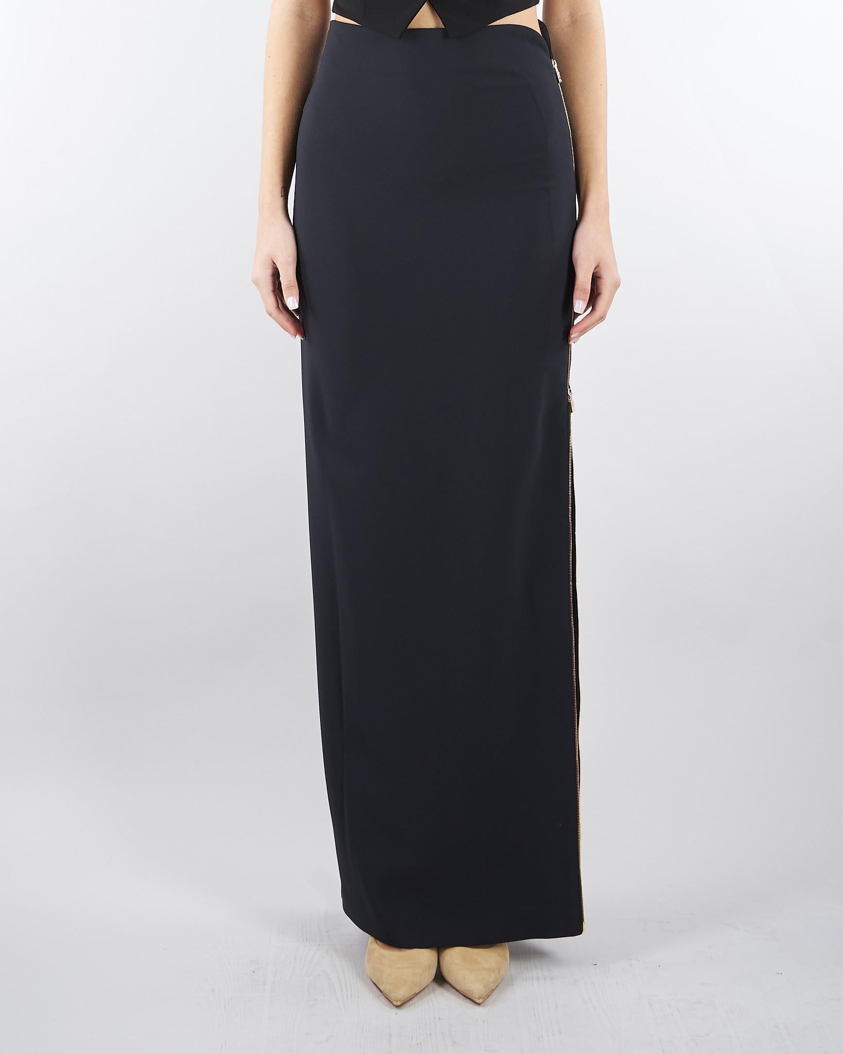 Gonna Nero in crêpe leggero con zip gioiello GO16561E2 110 ELISABETTA FRANCHI 