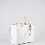 Borsa Tote Avorio media in jacquard con charms