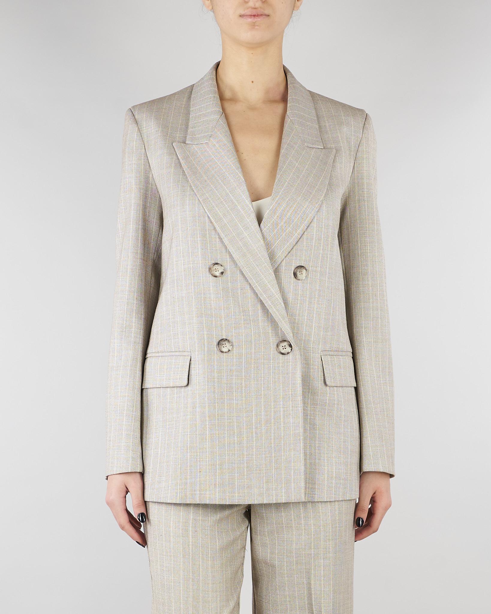 Blazer Doppiopetto Gessato Beige Collo a Lancia TAB0228 35 VICOLO 