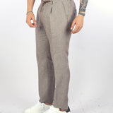 Pantalone Tortora in puro lino con elastico in vita