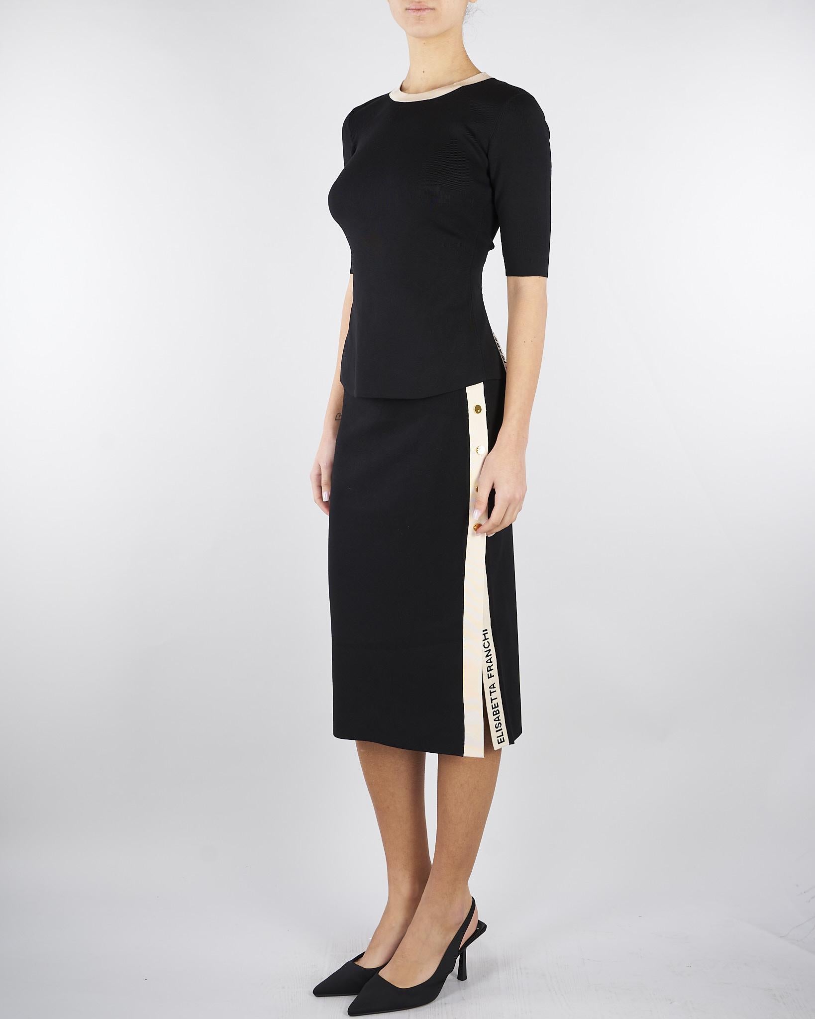 Top Nero-Burro in maglia con bande in viscosa lucida MK67S61E2 685 ELISABETTA FRANCHI 