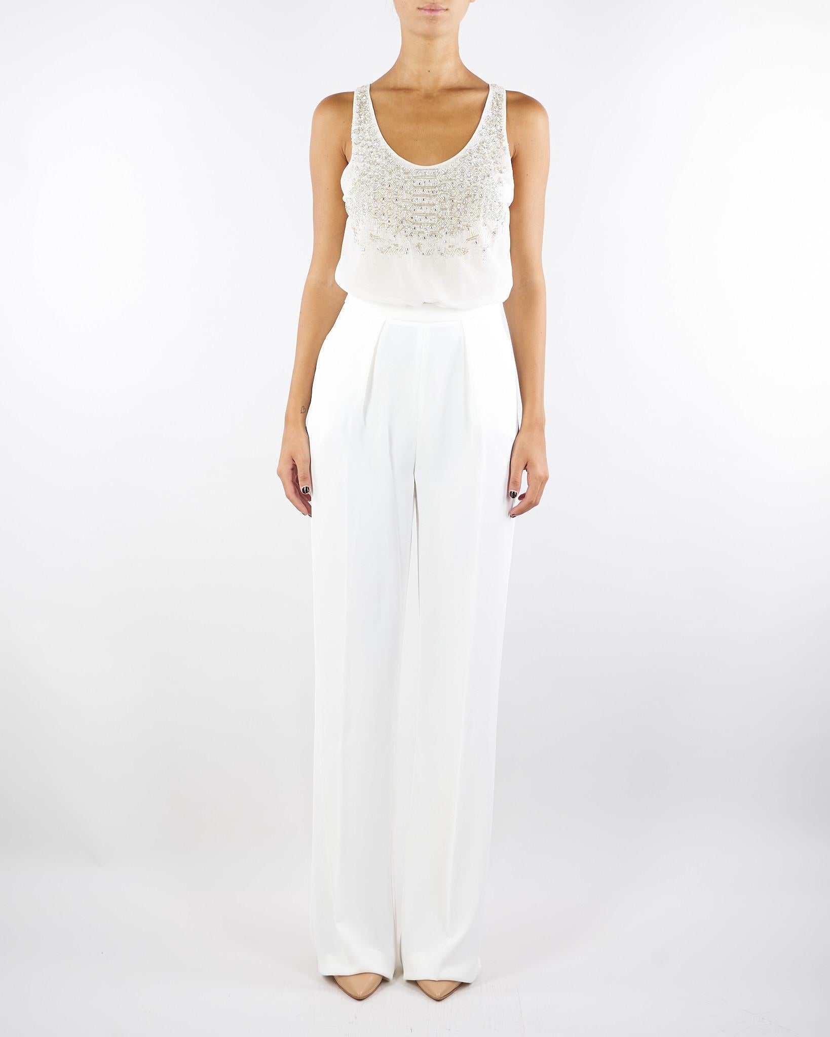 Tuta Avorio in georgette e crêpe con cristalli TU06357E2 360 ELISABETTA FRANCHI 