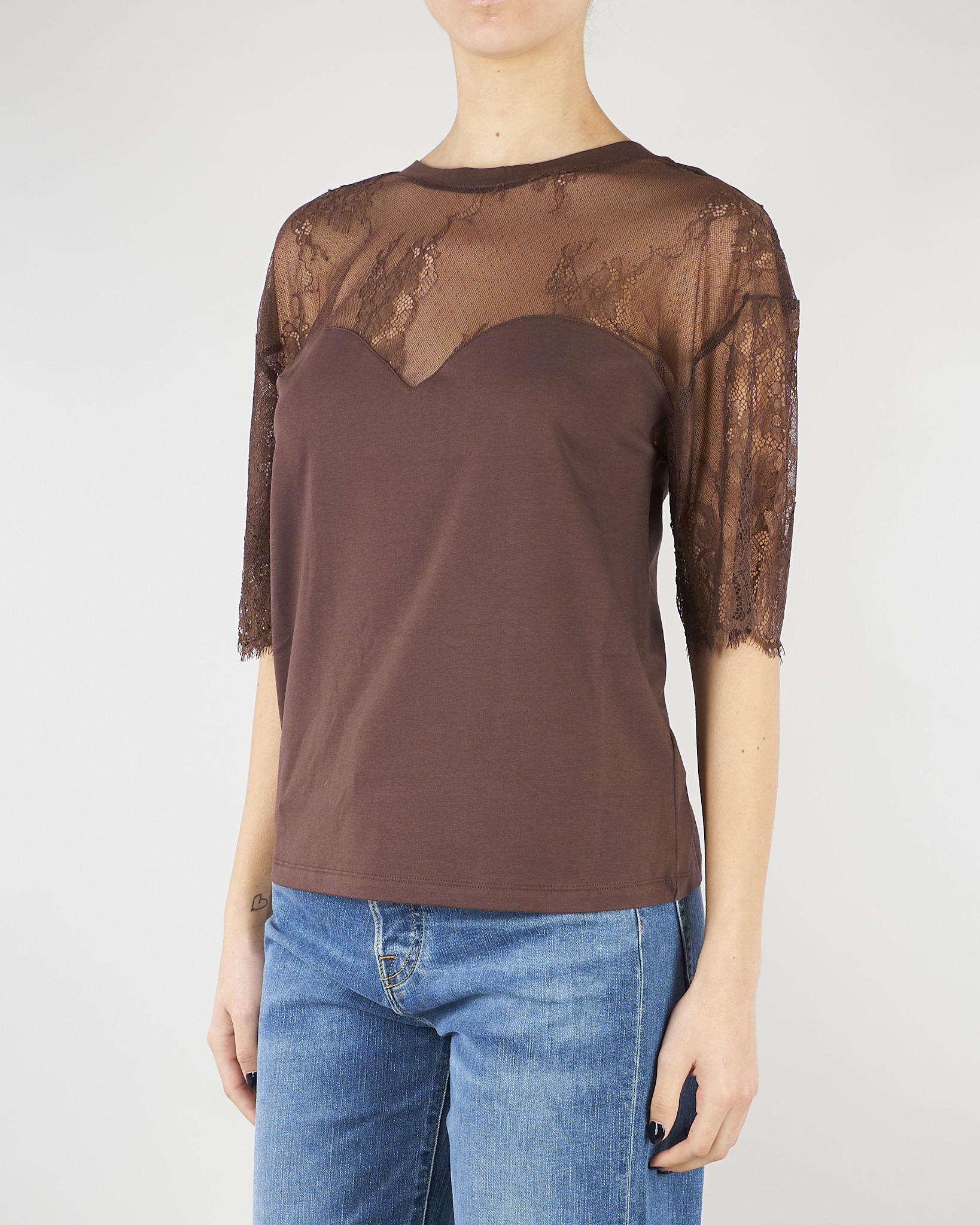 T-shirt Cioccolato in jersey con pizzo RA6132J5003 90913 BLUGIRL 