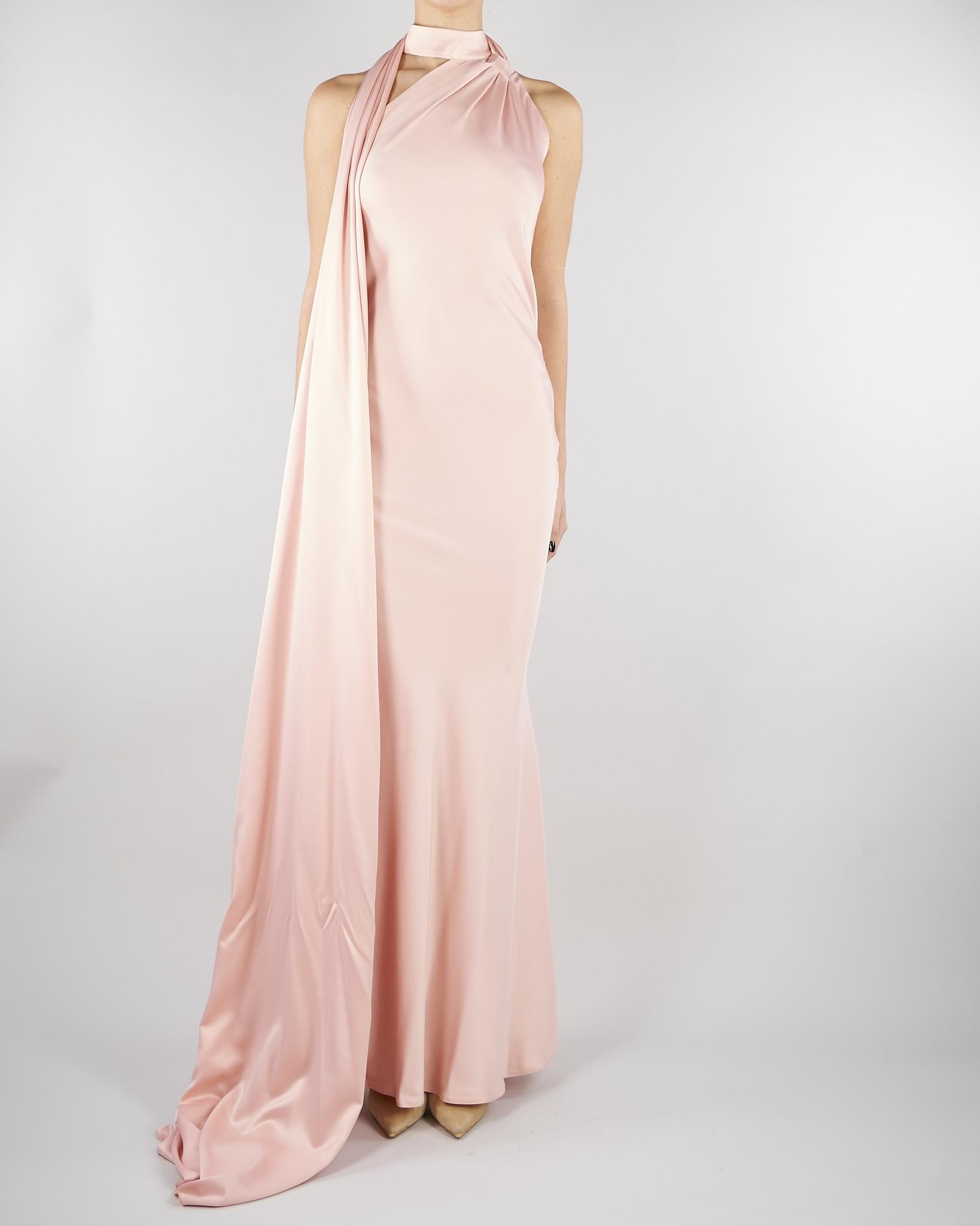 Abito lungo Rosa in raso con foulard ACT16195AB4125 713 ACTUALEE 