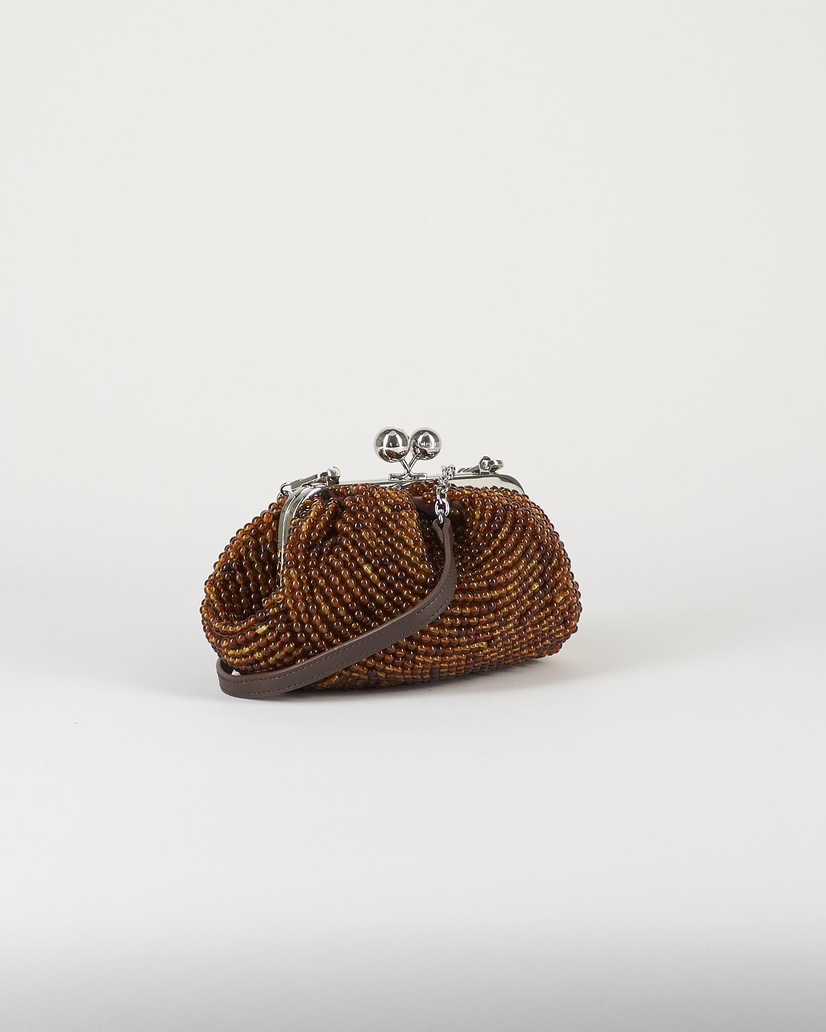 Borsa Pasticcino Bag small Marrone con perle in resina ricamate WKAESCHIMO 1 MAX MARA WEEKEND 