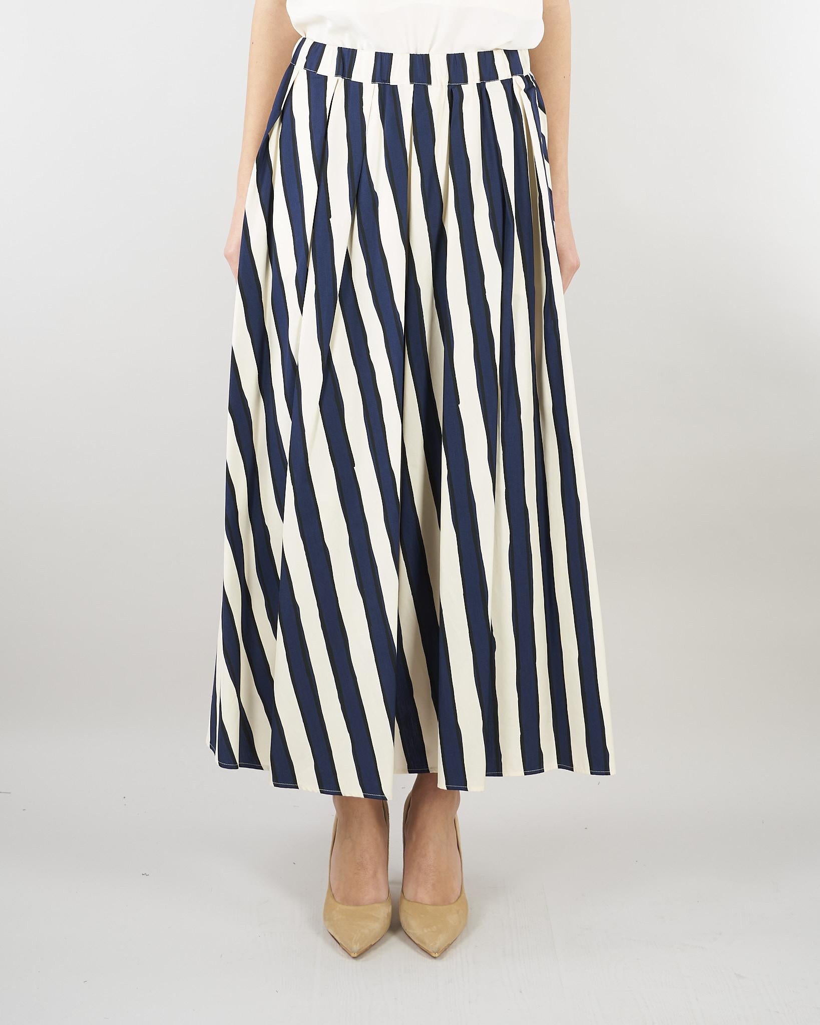 Gonna a pieghe Blu-Panna in popeline stampato WKDUOMO 6 MAX MARA WEEKEND 