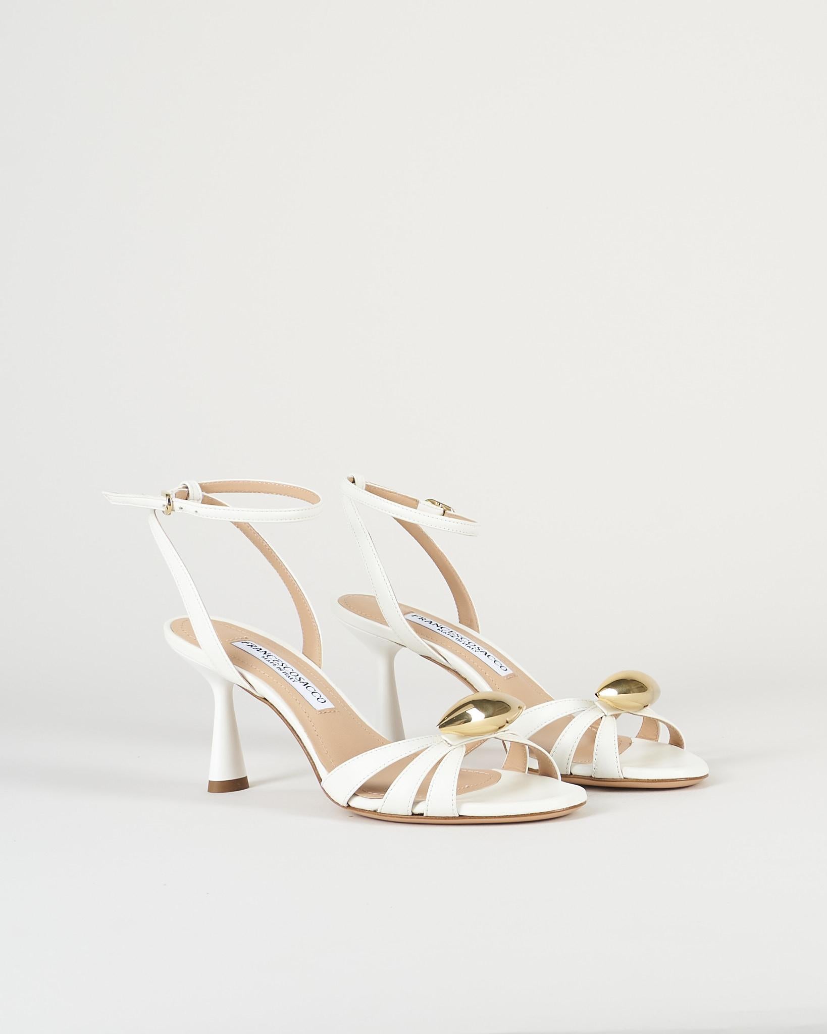 Sandalo Bianco in pelle con accessorio gold 7523 1 FRANCESCO SACCO 