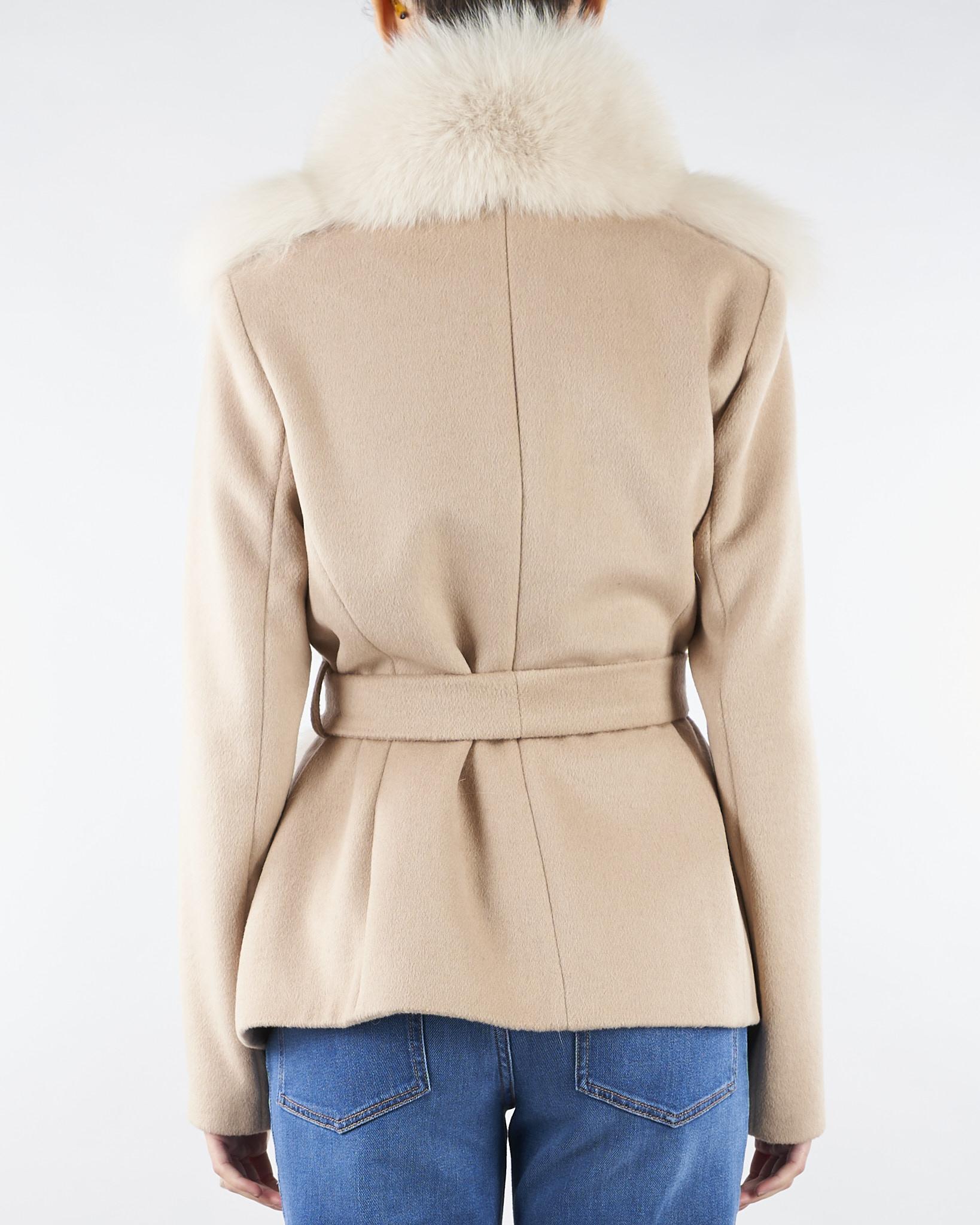 Cappotto Beige con inserti in vera pelliccia CD1203VO 35 YES LONDON 