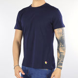 T-shirt Blu con stampa logo al fondo