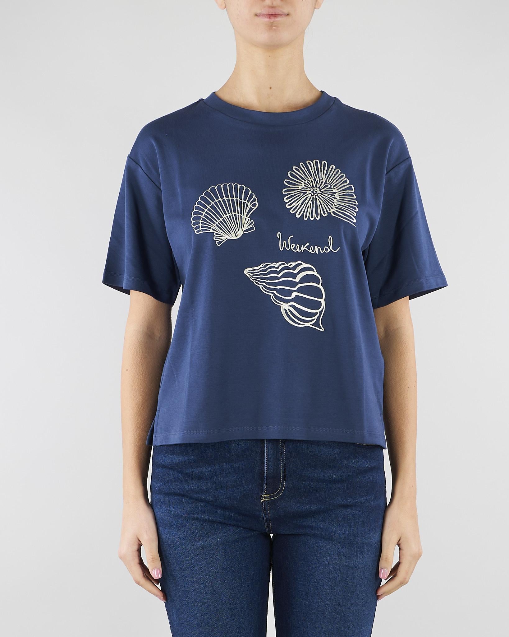 T-shirt Blu in jersey di cotone con stampa WKDSABATO 4 MAX MARA WEEKEND 