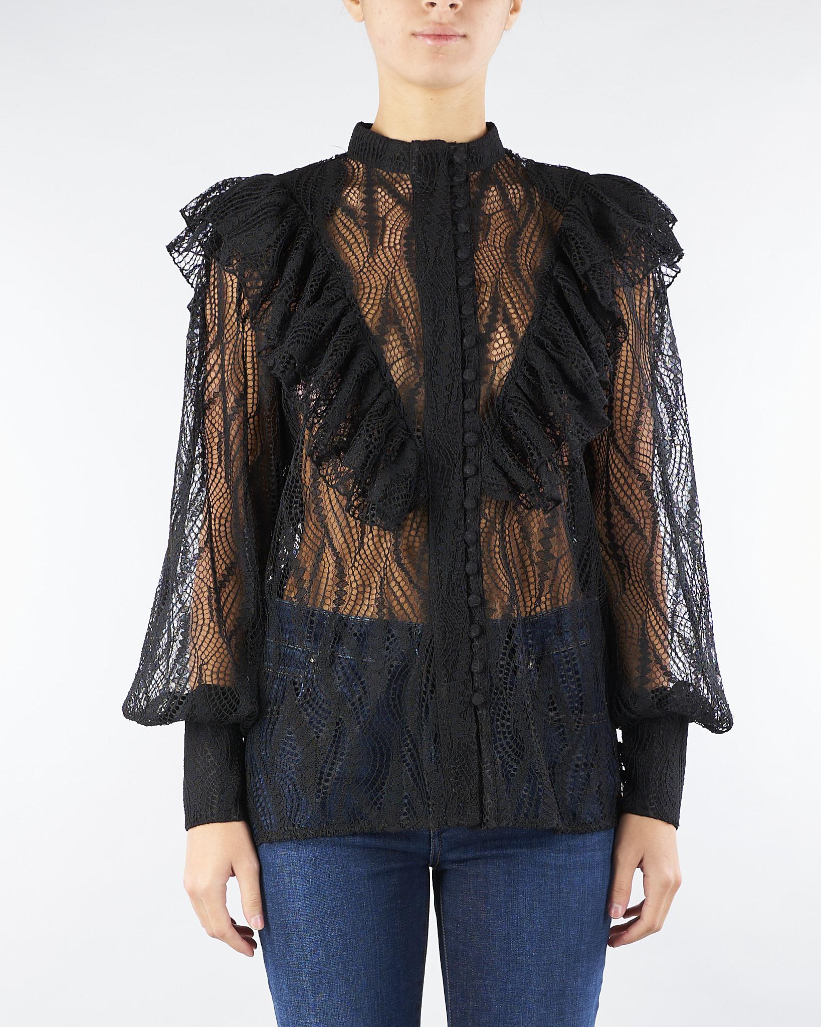 Camicia Nero in pizzo con rouches ACT15175CA0602 99 ACTUALEE 