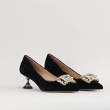 Decollete in velluto con accessorio sul davanti Francesco Sacco