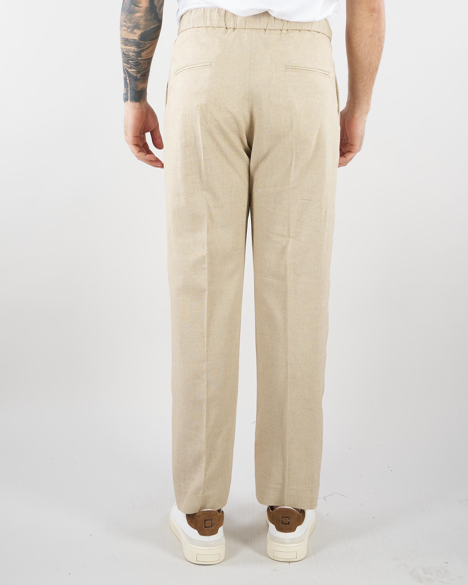 Pantalone Beige in lino con elastico PA3702 25 I'M BRIAN 