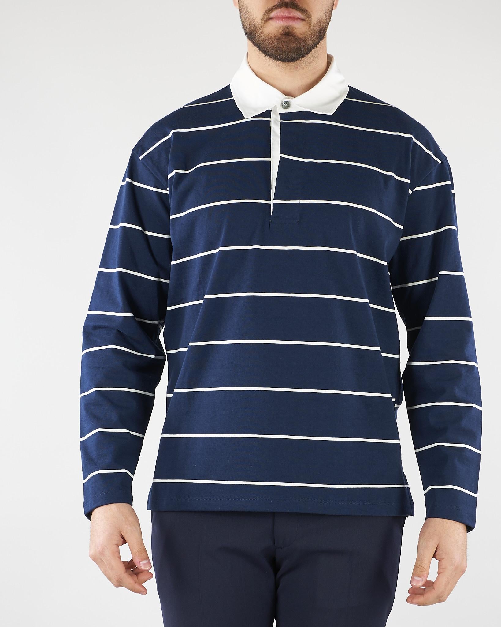 Polo Blu a righe con colletto a contrasto B6AB0011 88 AMARANTO 