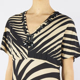 Abito longuette a fantasia Nero-Beige con dettaglio pietre