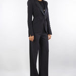 Pantaloni Nero in crêpe leggero con dettagli smoking PA12656E2 110 ELISABETTA FRANCHI 