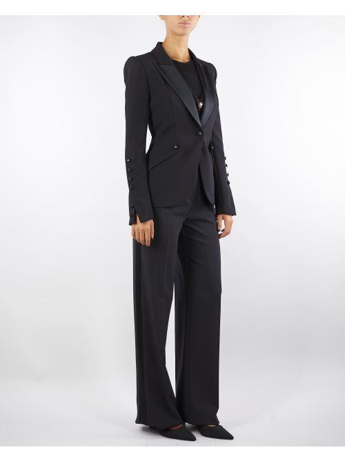 Pantaloni Nero in crêpe leggero con dettagli smoking PA12656E2 110 ELISABETTA FRANCHI 