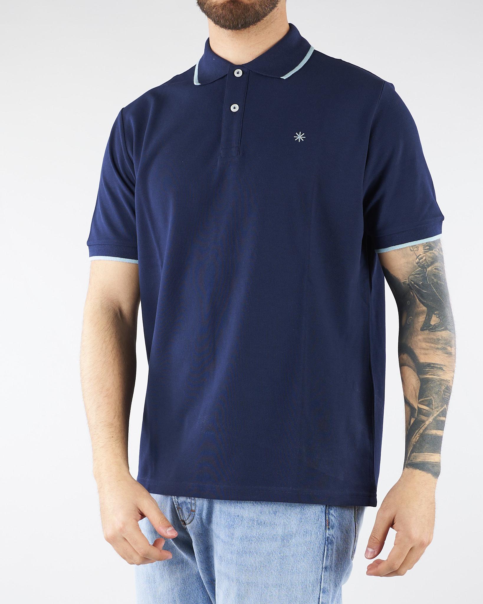 Polo Blu in pique di cotone con profili a contrasto 4032M550263265 89 MANUEL RITZ 
