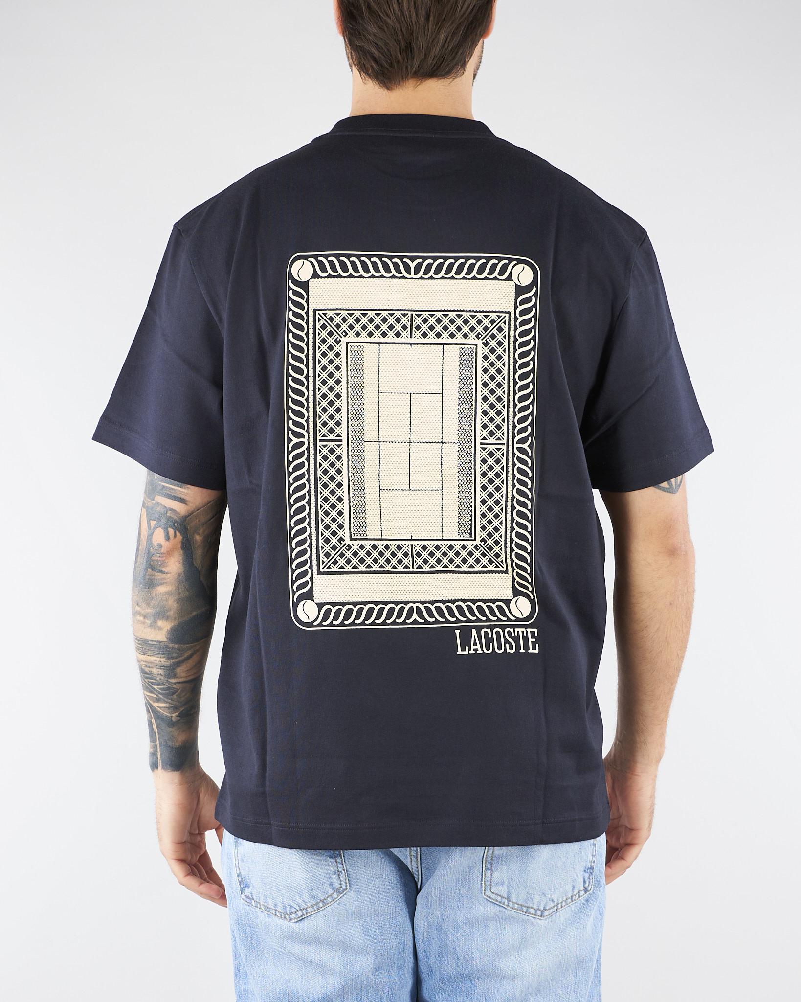 T-shirt Blu in cotone con stampa sul retro TH1750 350 LACOSTE 