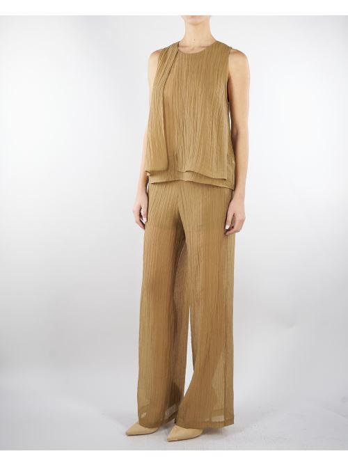 Pantalone Tabacco ampio semielasticato in voile unito PT1423460238 024 SEVENTY 