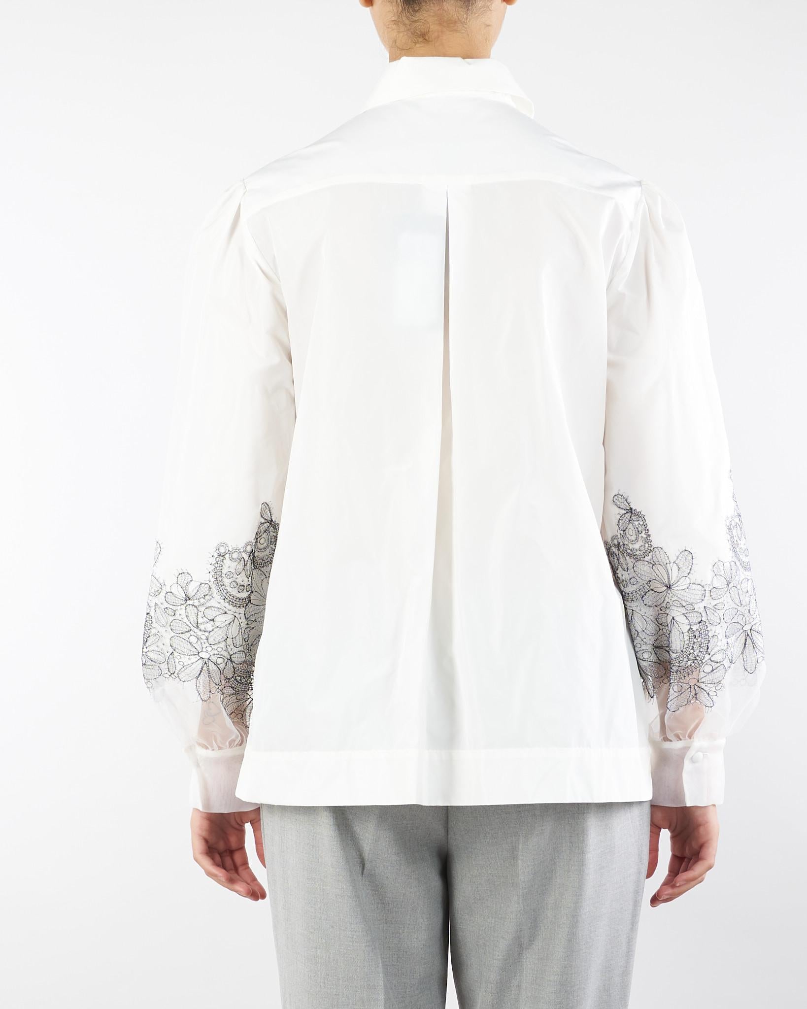 Camicia Bianco in cotone con ricami in pizzo sulle maniche A3129559 3 CLIPS 