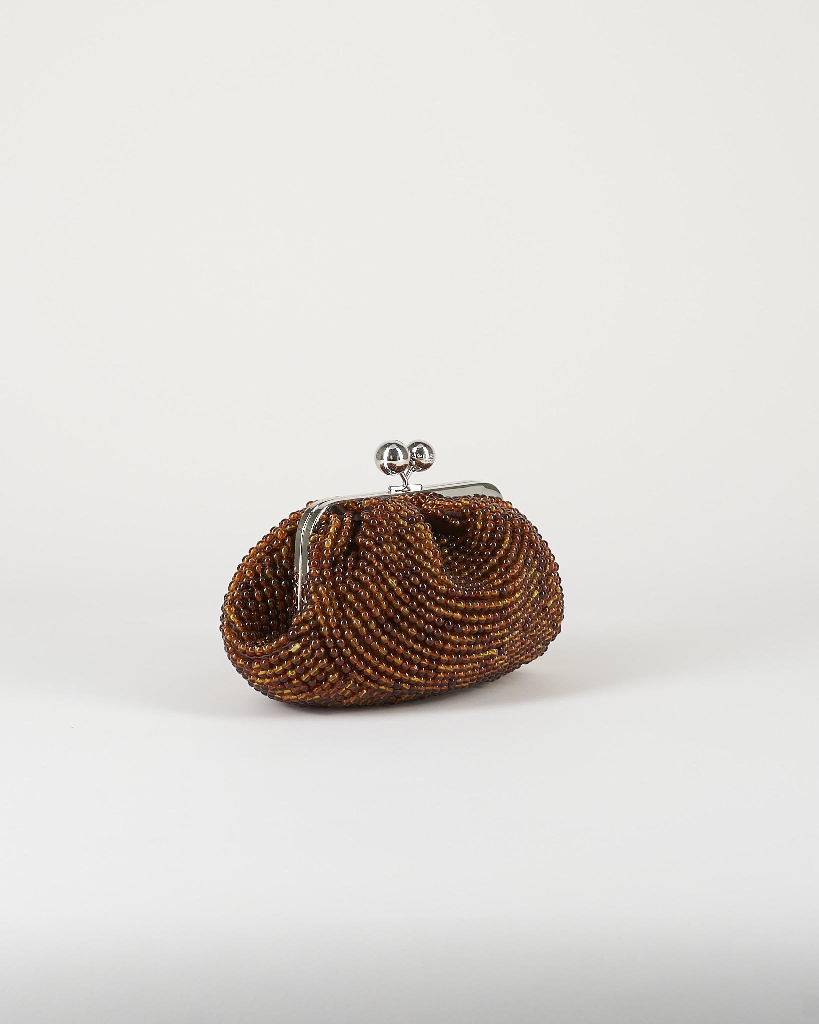 Borsa Pasticcino Bag small Marrone con perle in resina ricamate WKAESCHIMO 1 MAX MARA WEEKEND 