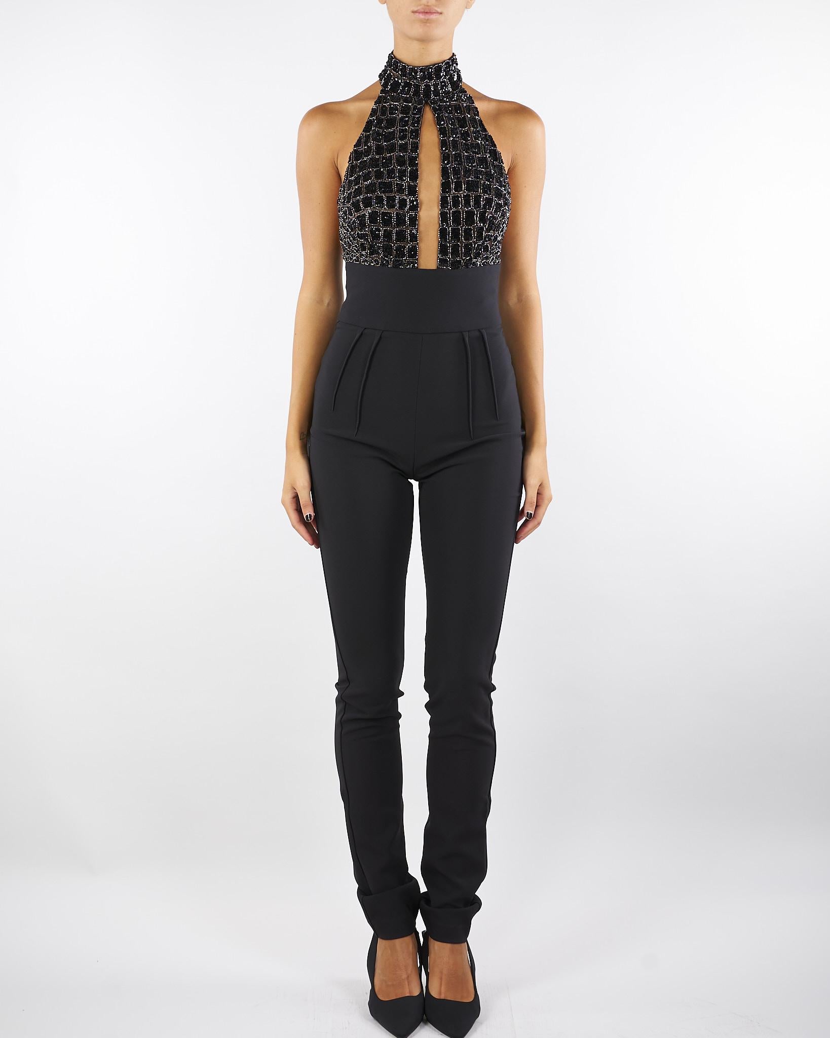 Tuta Nero in tulle e crêpe con ricami cocco TU06257E2 110 ELISABETTA FRANCHI 