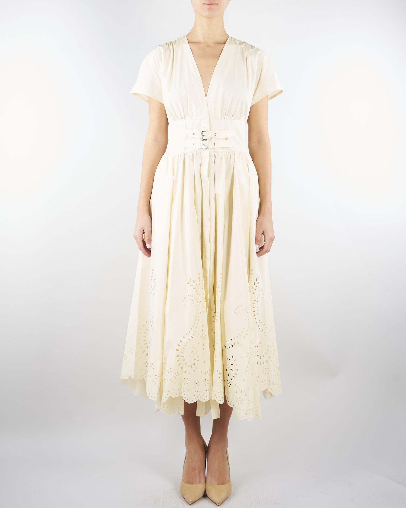 Abito midi Crema con fascione doppia fibbia e ricamo laser M6PD13 824 MEIMEIJ 