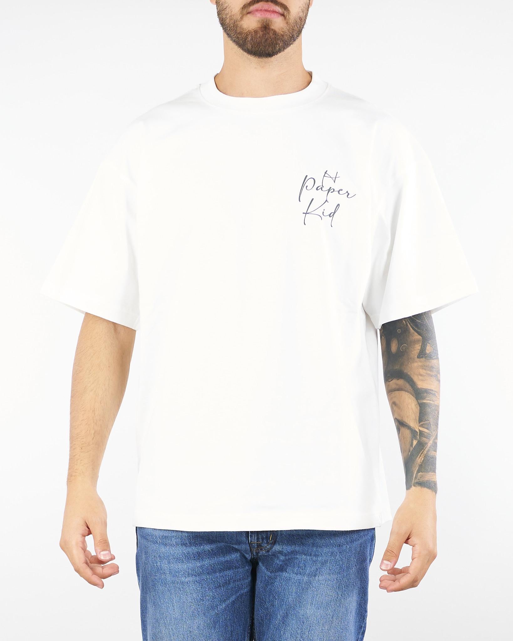 T-shirt Bianco oversize con stampa logo F5PKUATH224 13 A PAPER KID 