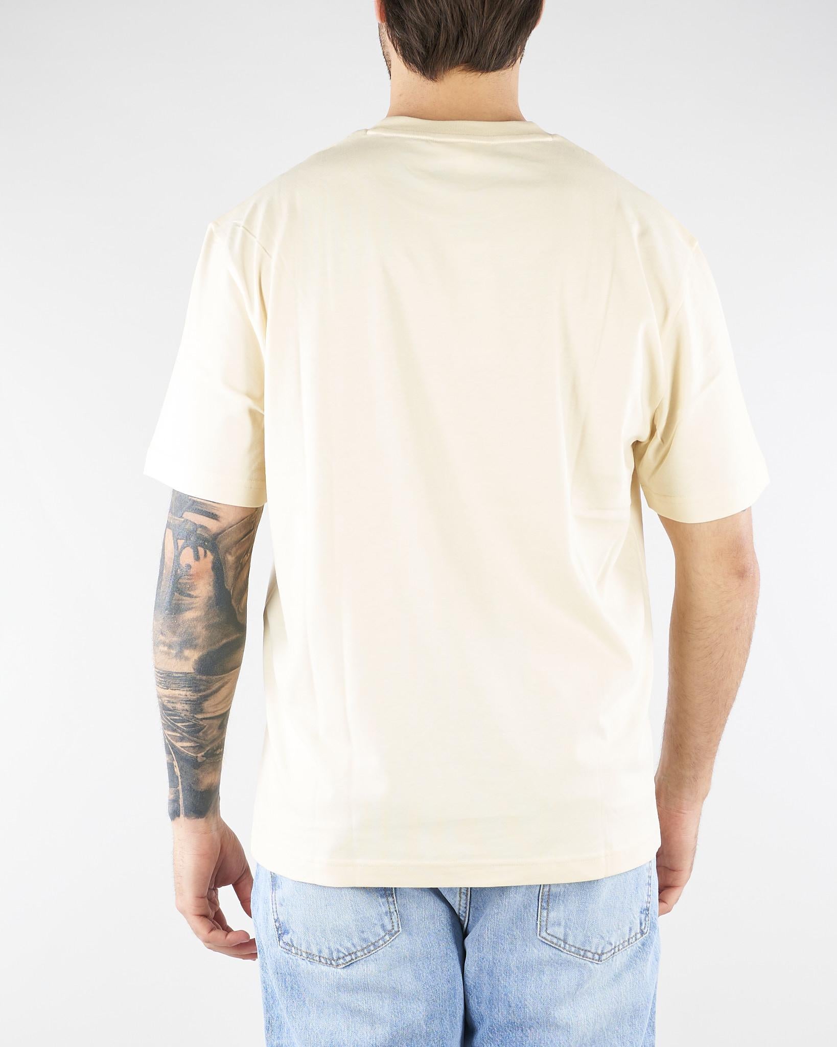 T-shirt Crema in cotone con logo TH7318 056 LACOSTE 