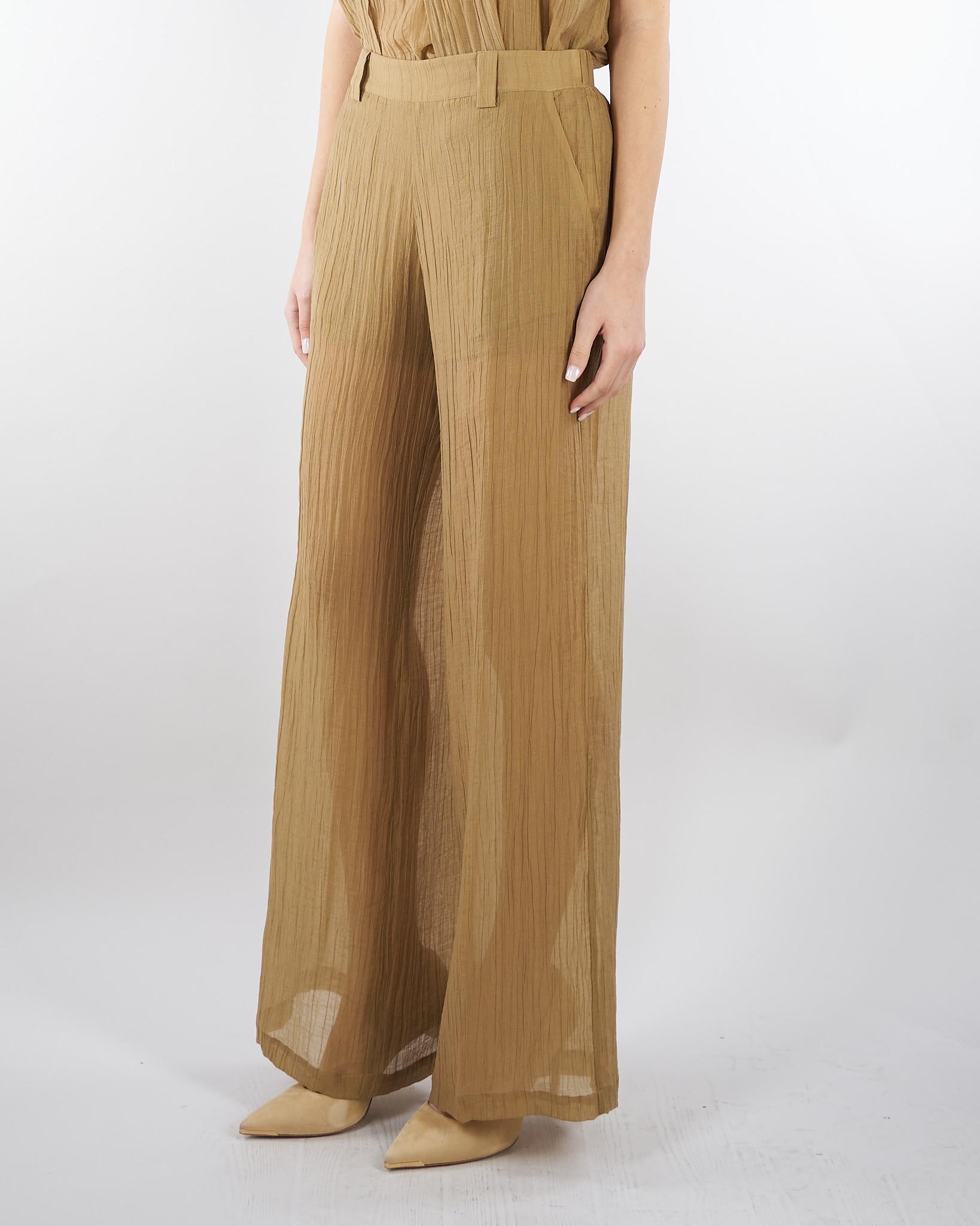 Pantalone Tabacco ampio semielasticato in voile unito PT1423460238 024 SEVENTY 