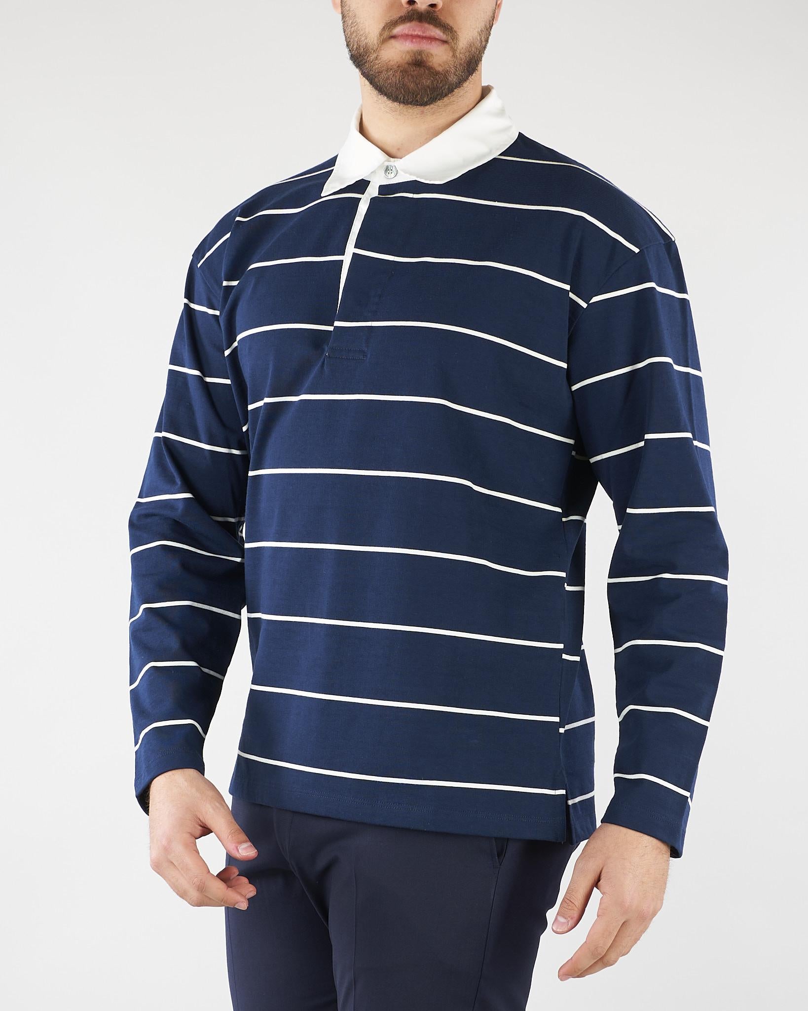 Polo Blu a righe con colletto a contrasto B6AB0011 88 AMARANTO 