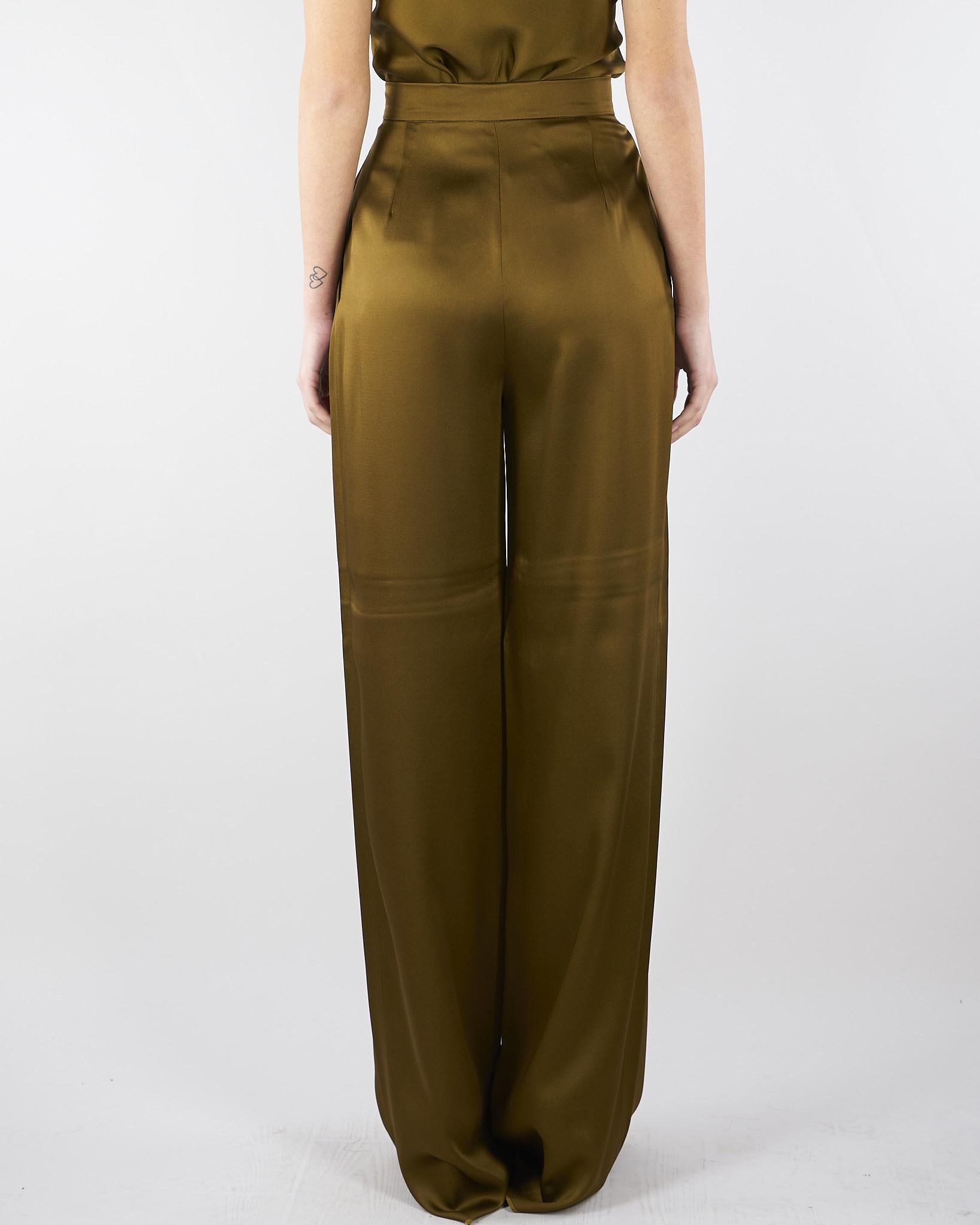 Pantalone Verde Olio in envers satin MSECONO 56 MAX MARA STUDIO 