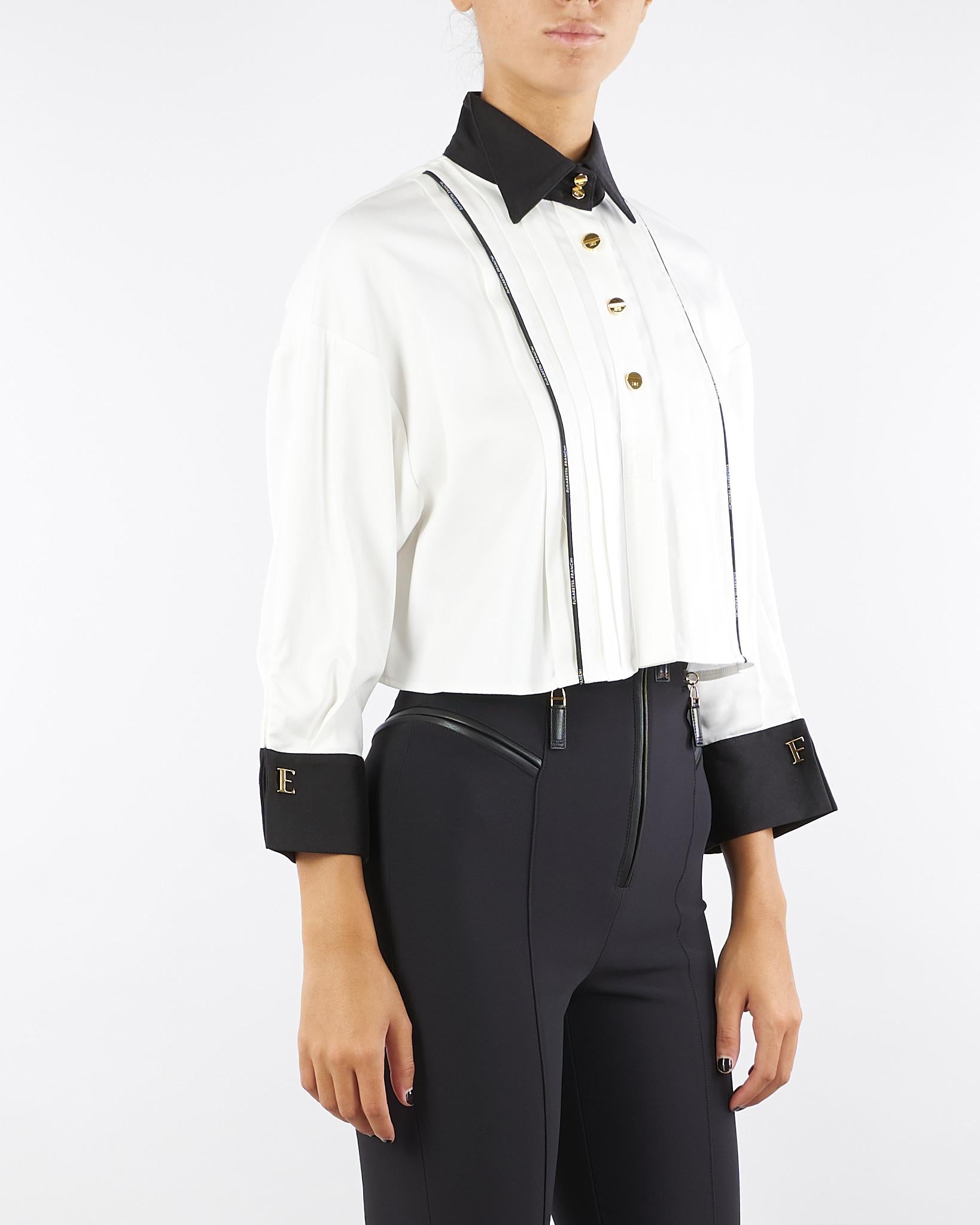 Camicia bicolor Bianco-Nero cropped in cotone CA10056E2 221 ELISABETTA FRANCHI 
