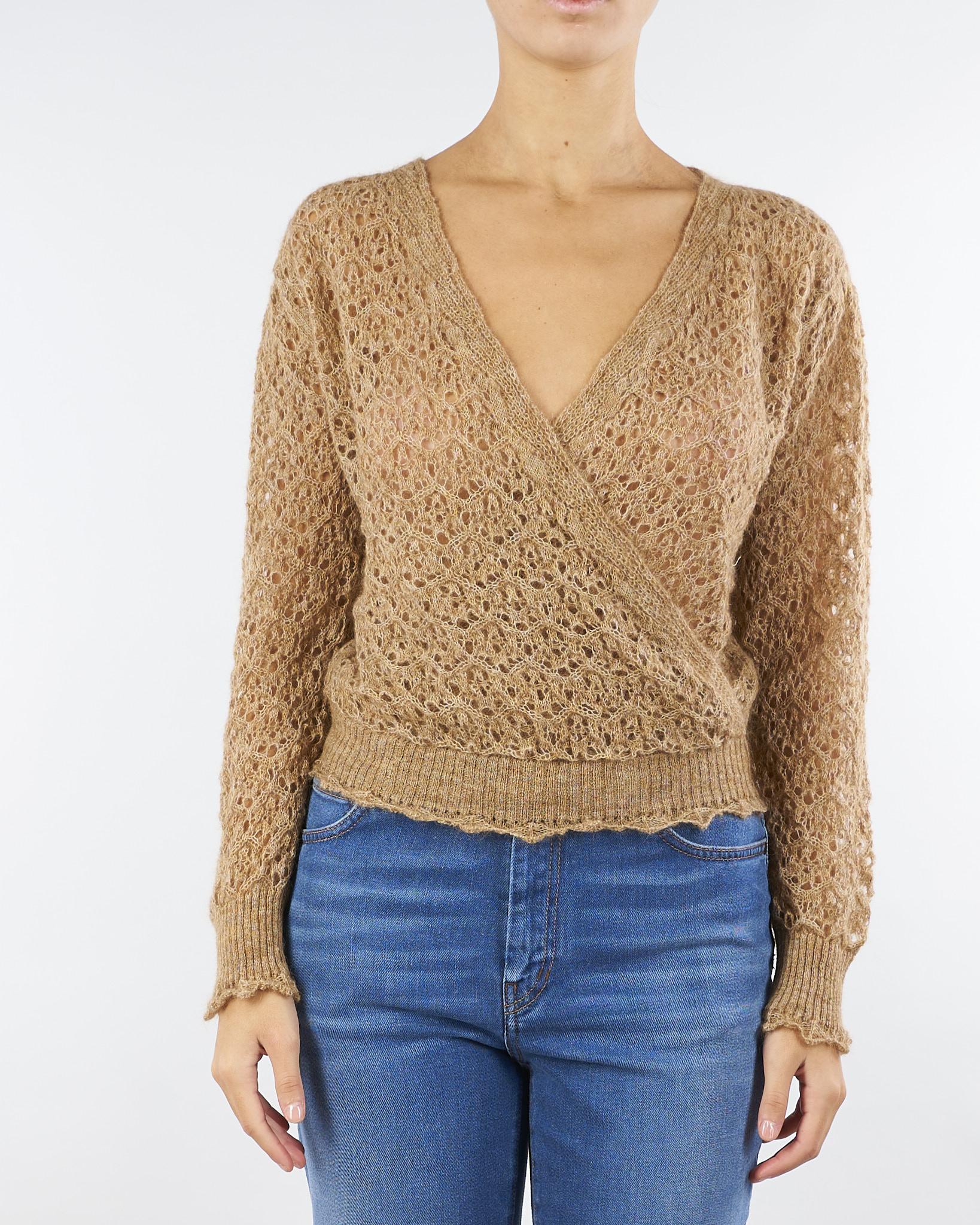 Maglia Caramello in mohair con scollo a V e incrocio TT3200 498 TWIN SET 