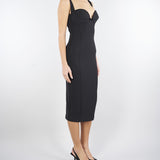 Abito Nero in doppio crêpe stretch con smerlo ricamato