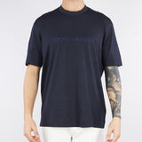 T-shirt Blu in jersey misto lyocell con ricamo logo