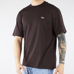 T-shirt Marrone in cotone con logo TH7318 3LA LACOSTE 