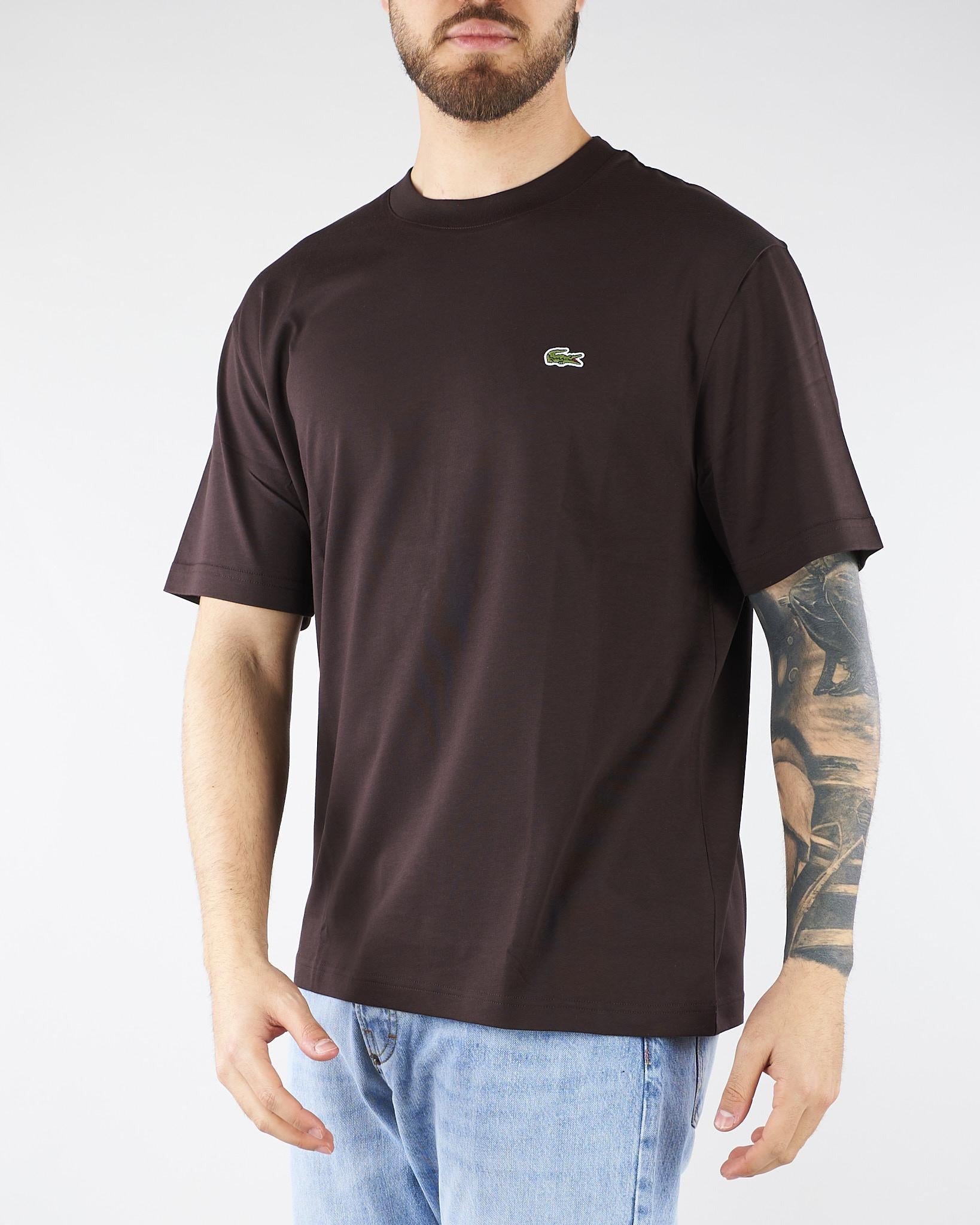 T-shirt Marrone in cotone con logo TH7318 3LA LACOSTE 