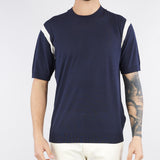 Maglia in seta bicolor Blu-Panna