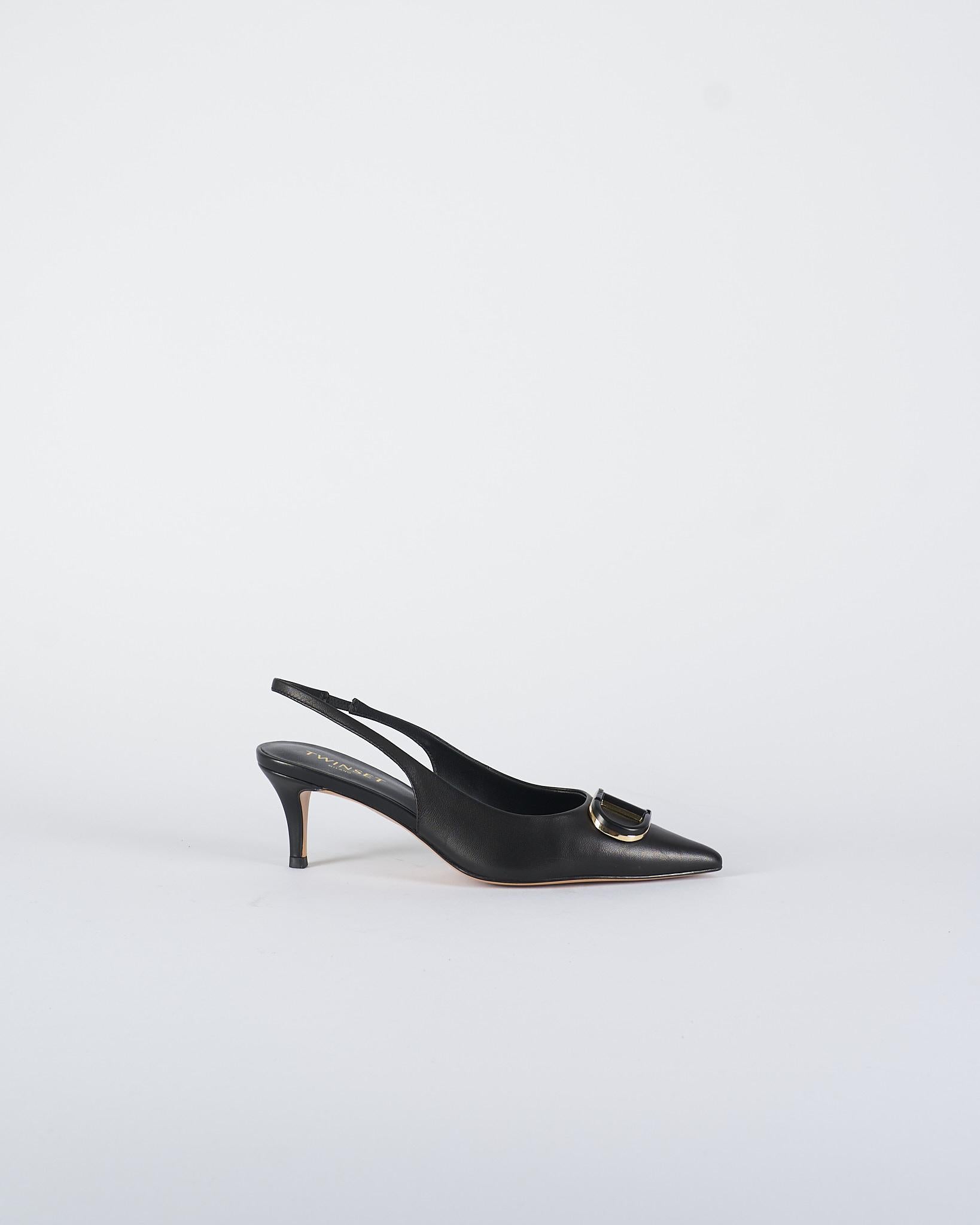 Décolleté Nero sling back con Oval T TCP030 6 TWIN SET 