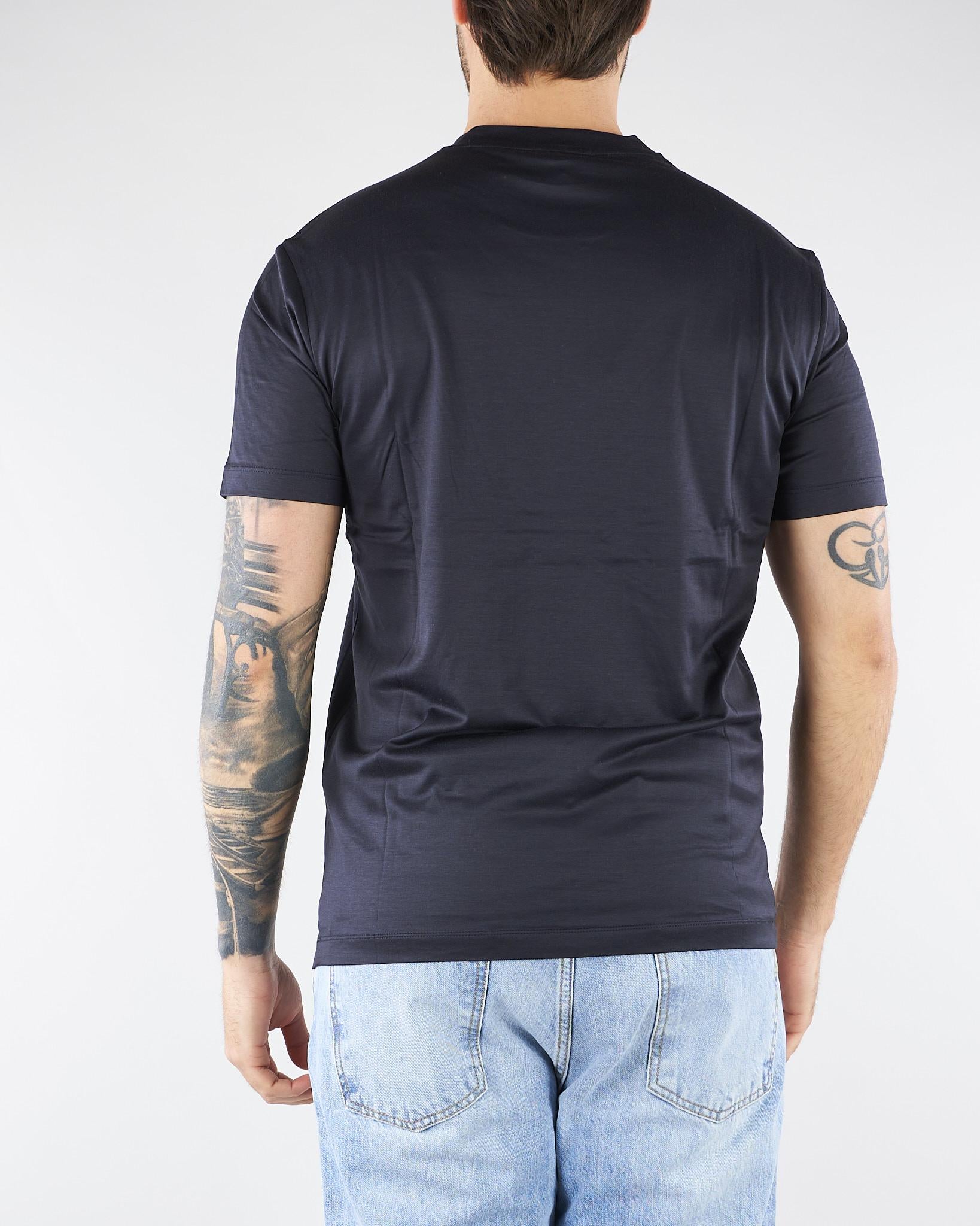 T-shirt Blu in misto lyocell e cotone con logo al fondo EM006691AF10017 UB118 EMPORIO ARMANI 