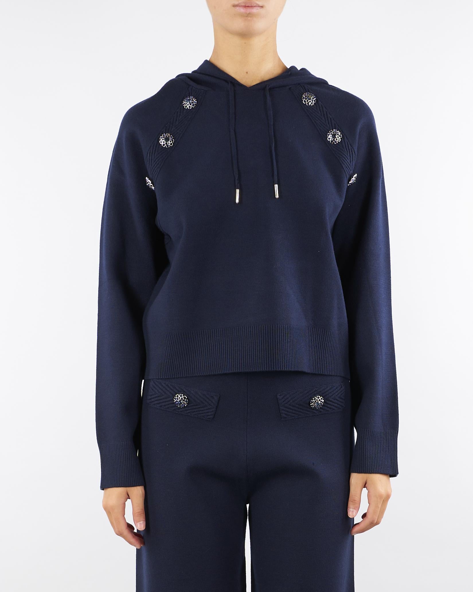 Maglia Blu con cappuccio e bottoni gioiello RF5256MA41R 93812 BLUGIRL 