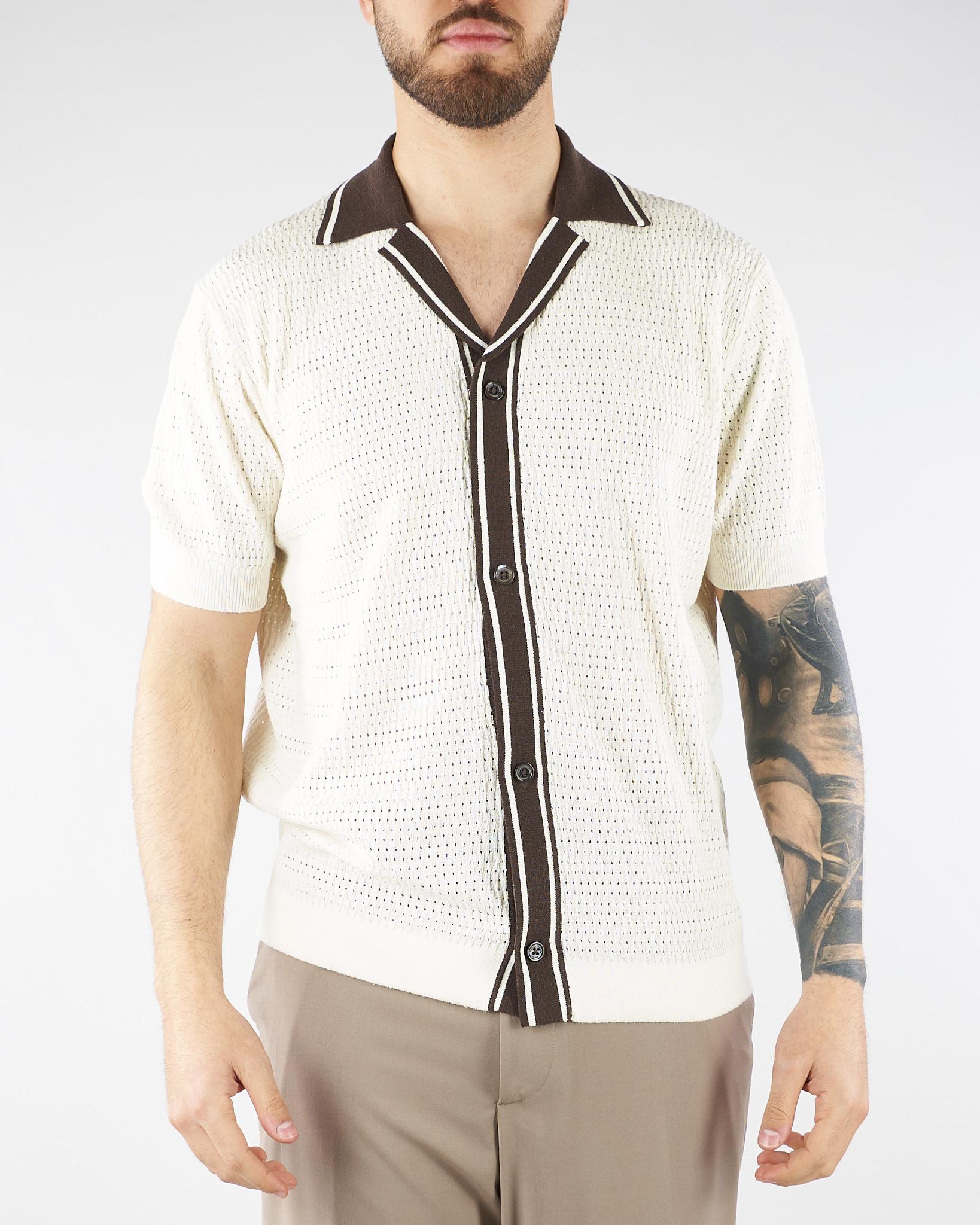 Maglia Polo jacquard Panna con profili a contrasto A021F600 1102 PAOLO PECORA 