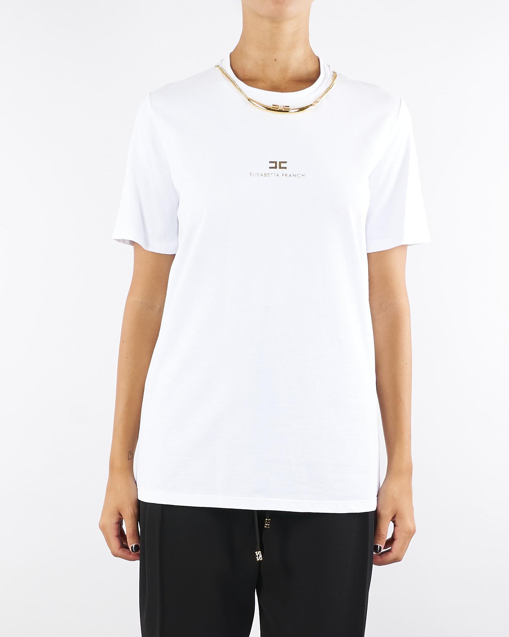 T-shirt Gesso in jersey di cotone con collana MA02856E2 270 ELISABETTA FRANCHI 