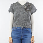 Maglia Gilet Grigio in misto mohair con applicazioni V52704 98 VANISE' 
