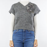 Maglia Gilet Grigio in misto mohair con applicazioni V52704 98 VANISE' 