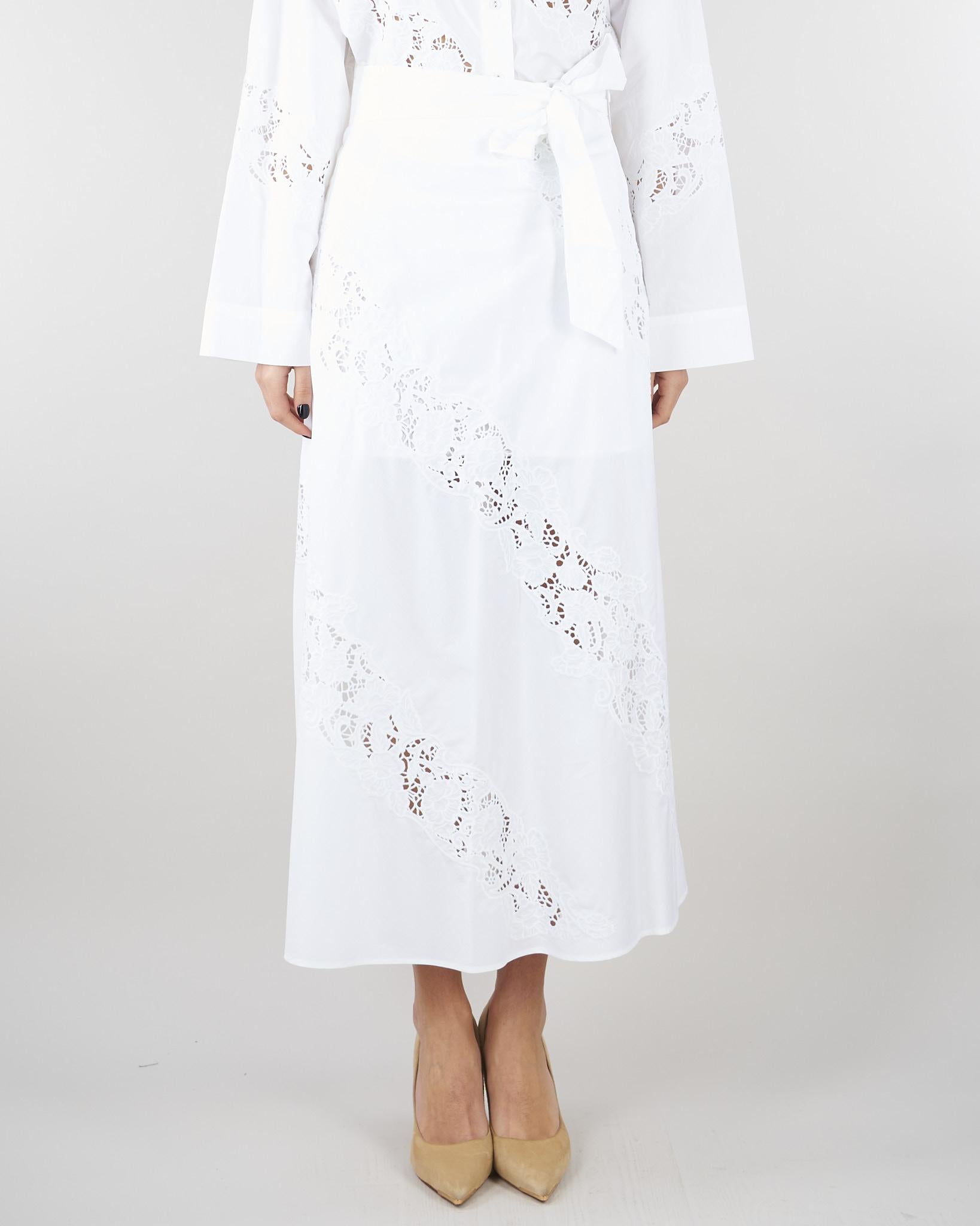Gonna lunga Bianco in popeline e sangallo TT2030 1 TWIN SET 
